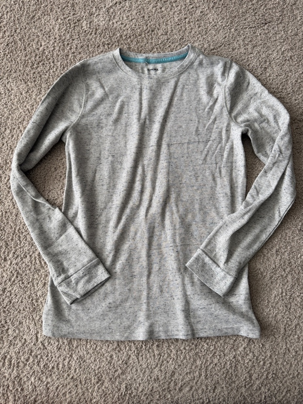 Boys Light Heather Gray Long Sleeve Waffle Knit Top super Soft